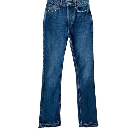 Free People Jeans Blue Slit Released Hem Hidden Button Fly 27 - Picture 1 of 11